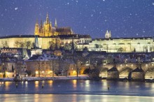 Evening winter Prague from the boat